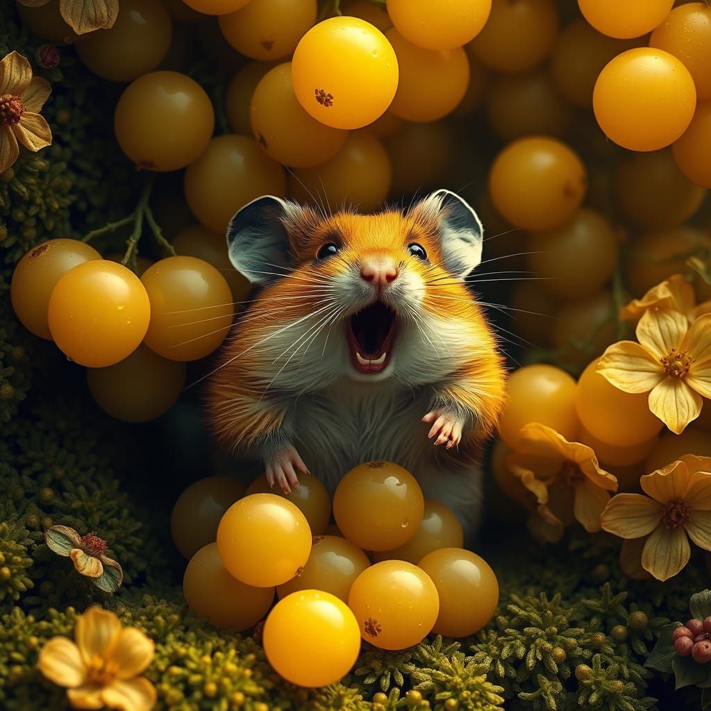 Desperate Hamster Yearning Amidst Golden Grapes