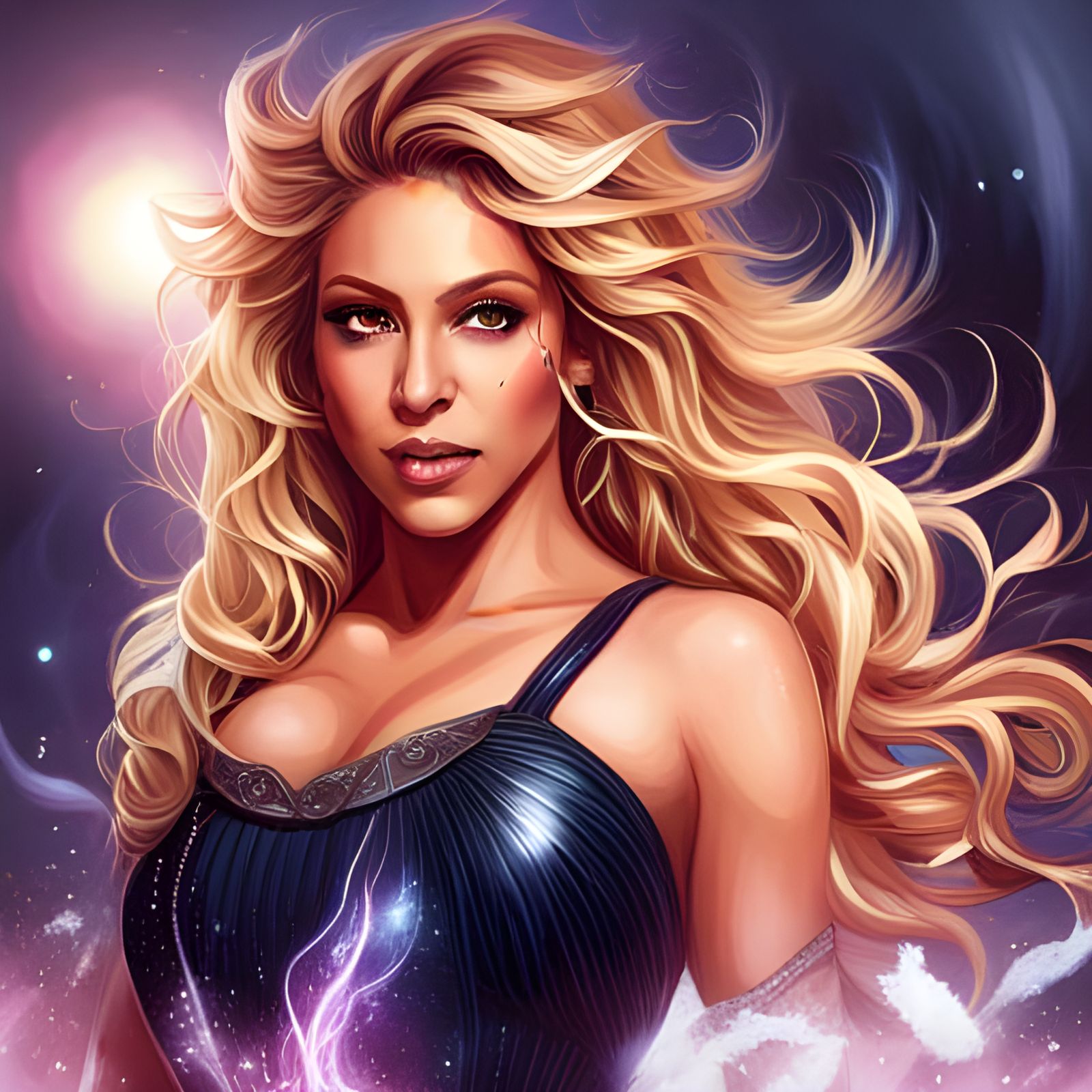 Glamorous Shakira Portrait with Smoke and Sparkles