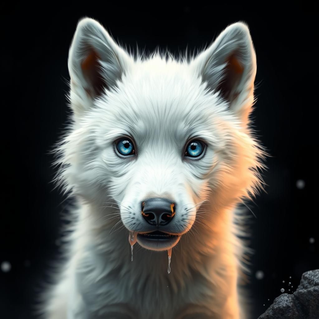 Adorable White Wolf Pup with Puppy Eyes