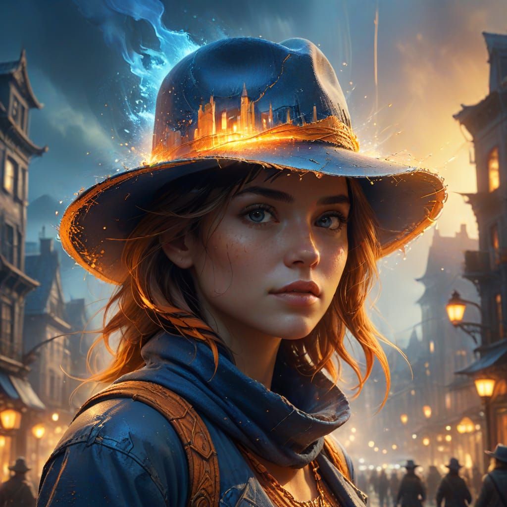 Woman's Hat Reveals City in Fantasy Art