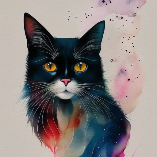 Minimalist Cat in Heart Digital Illustration