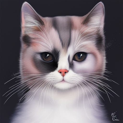 Minimalist Cat in Heart Digital Illustration