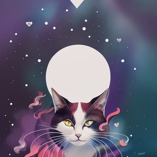 Minimalist Cat in Heart Digital Illustration