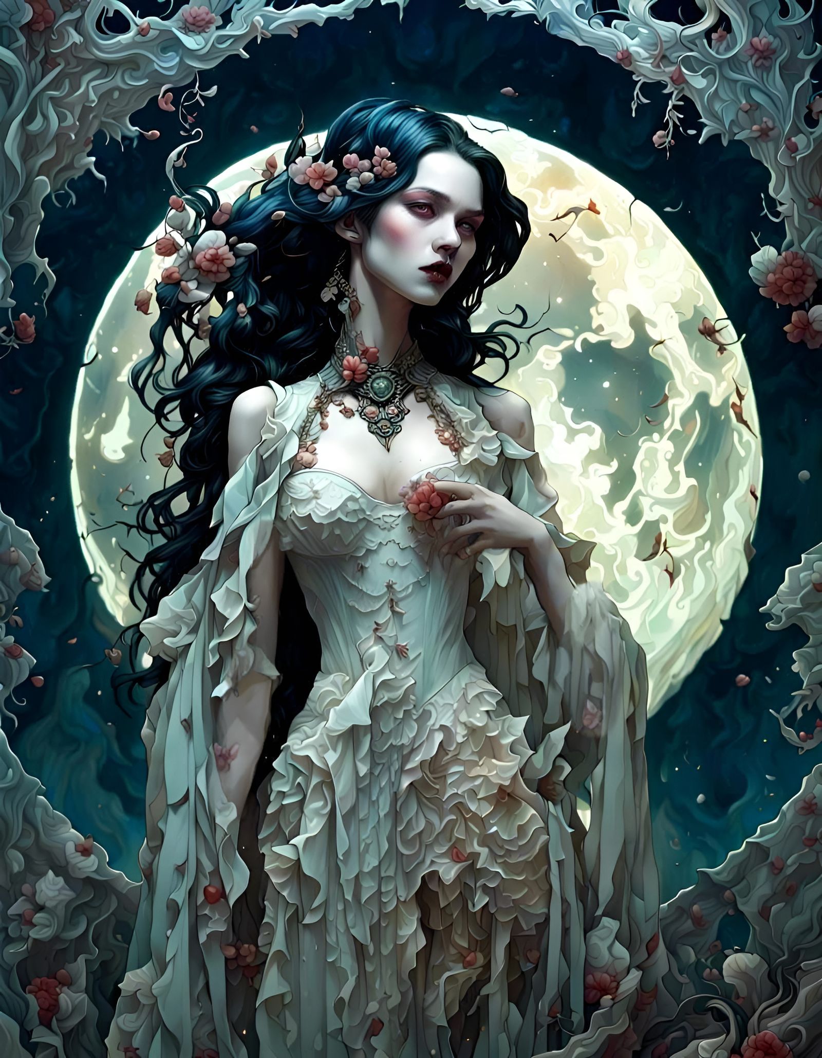 Moonlit Vampire Countess Portrait in 8k