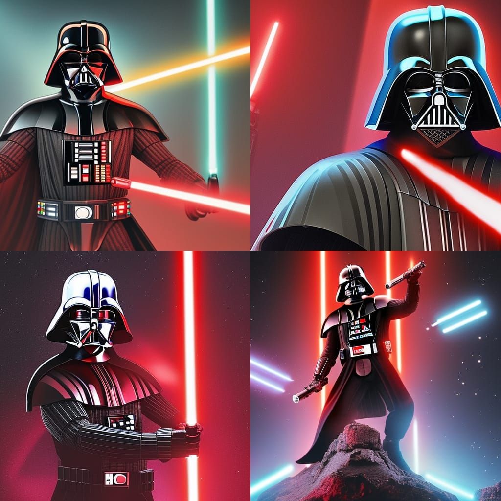 Darth Vader in Synthwave Space Mine with Lightsaber