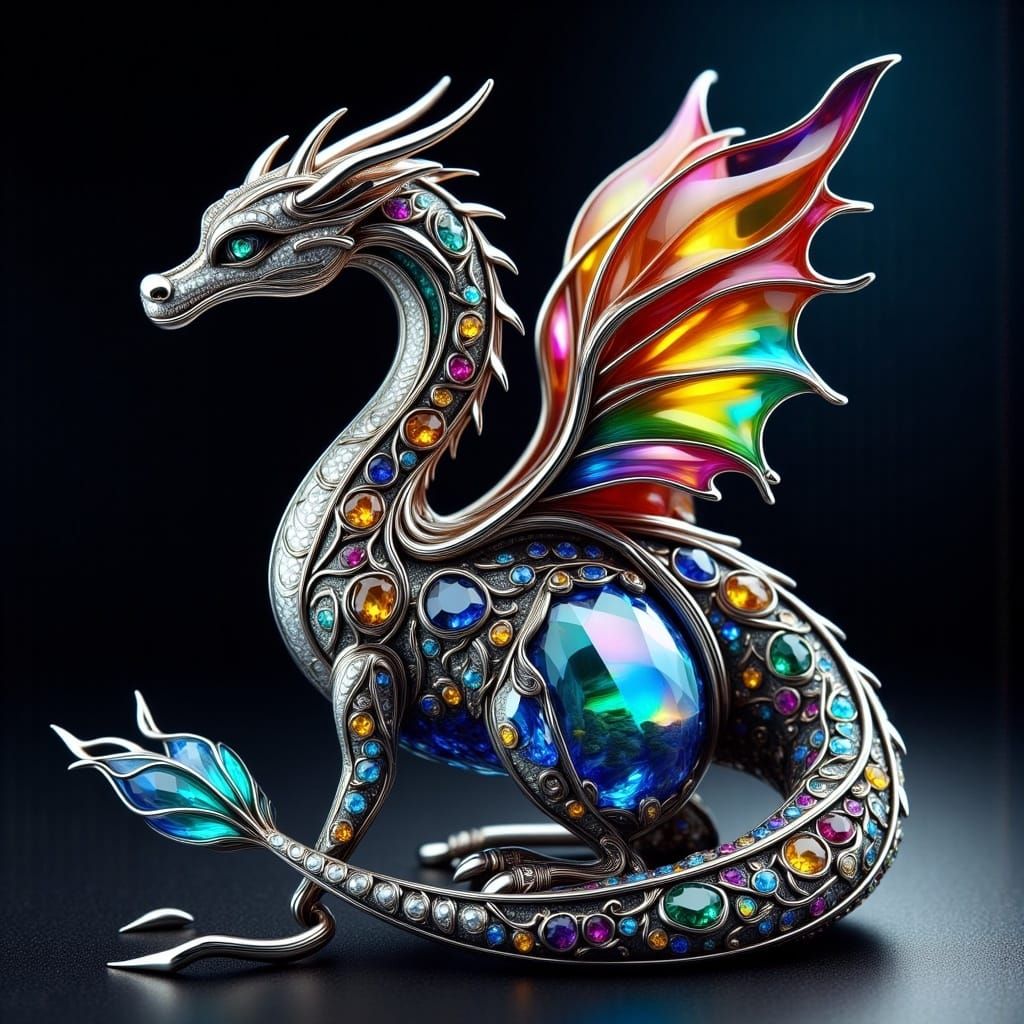 Rainbow Frosted Glass Dragon Sculpture