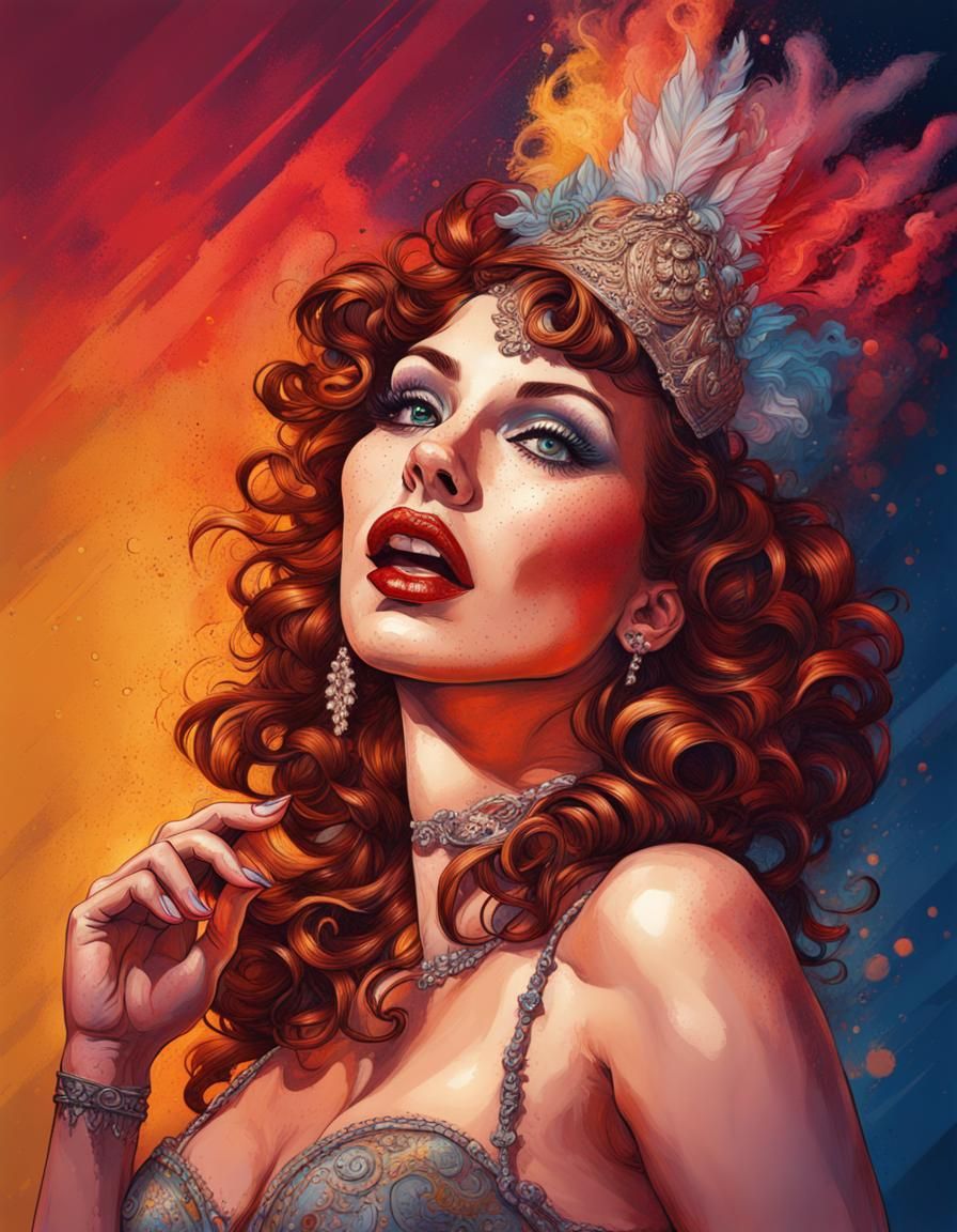 Burlesque Star in Hyperrealistic Splash Art Illustration