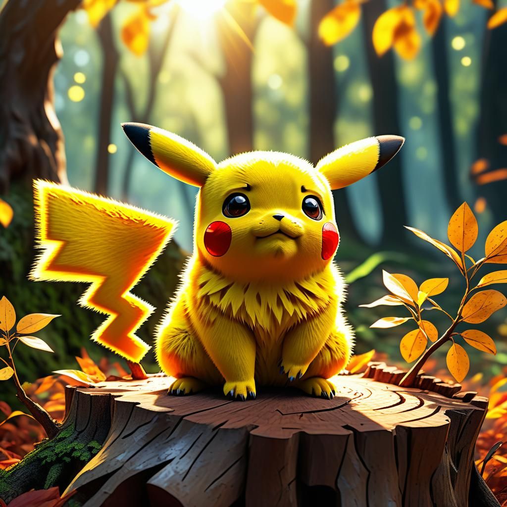 Detailed 3D Anime Pikachu Portrait in Forest