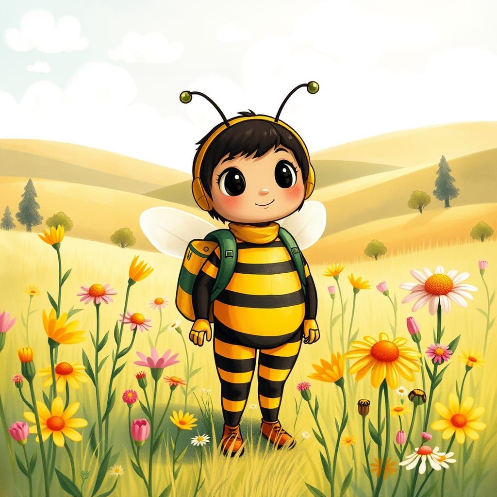Whimsical Maya the Bee Scene in Classic Children's Book Styl...