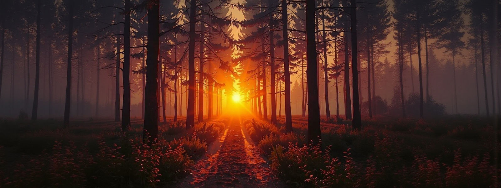 Impressionist Forest at Sunset Oil Painting