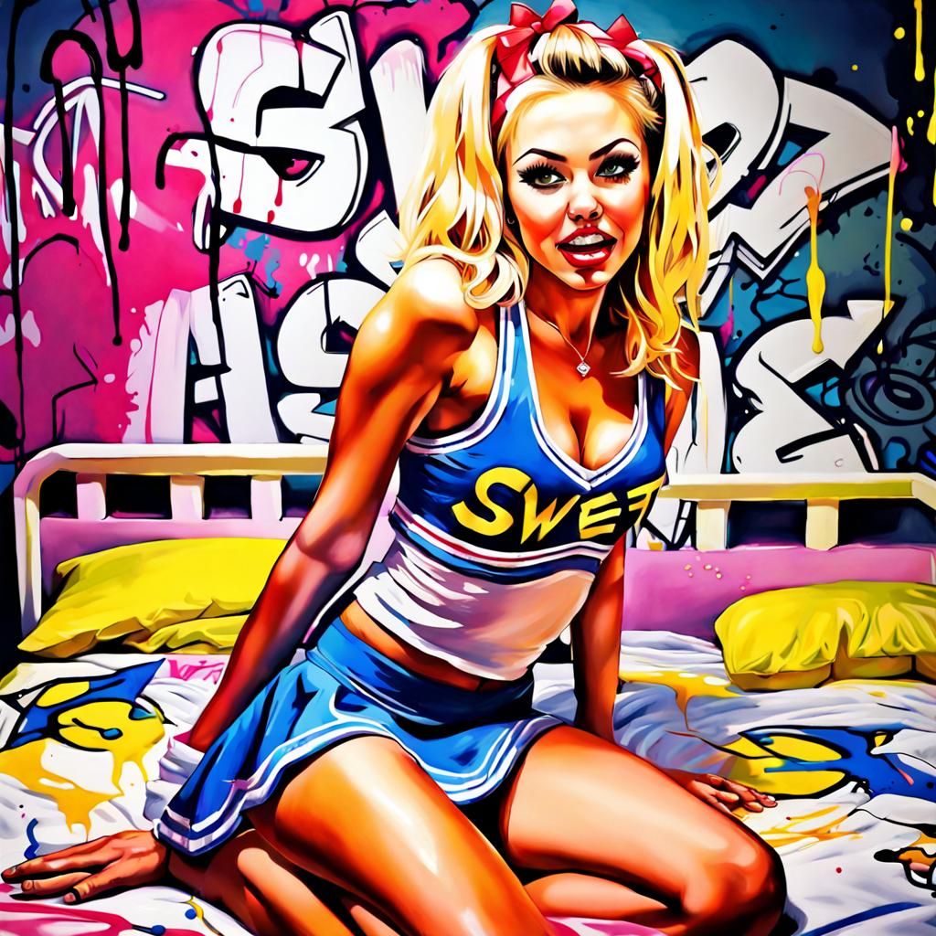 Cheerleader Pinup in Graffiti Street Art Style
