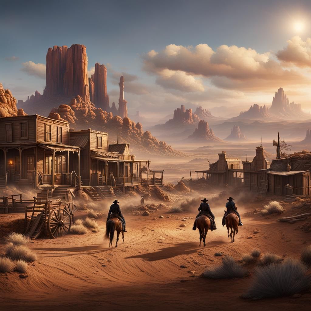 Wild West Duel in Detailed Matte Painting Style