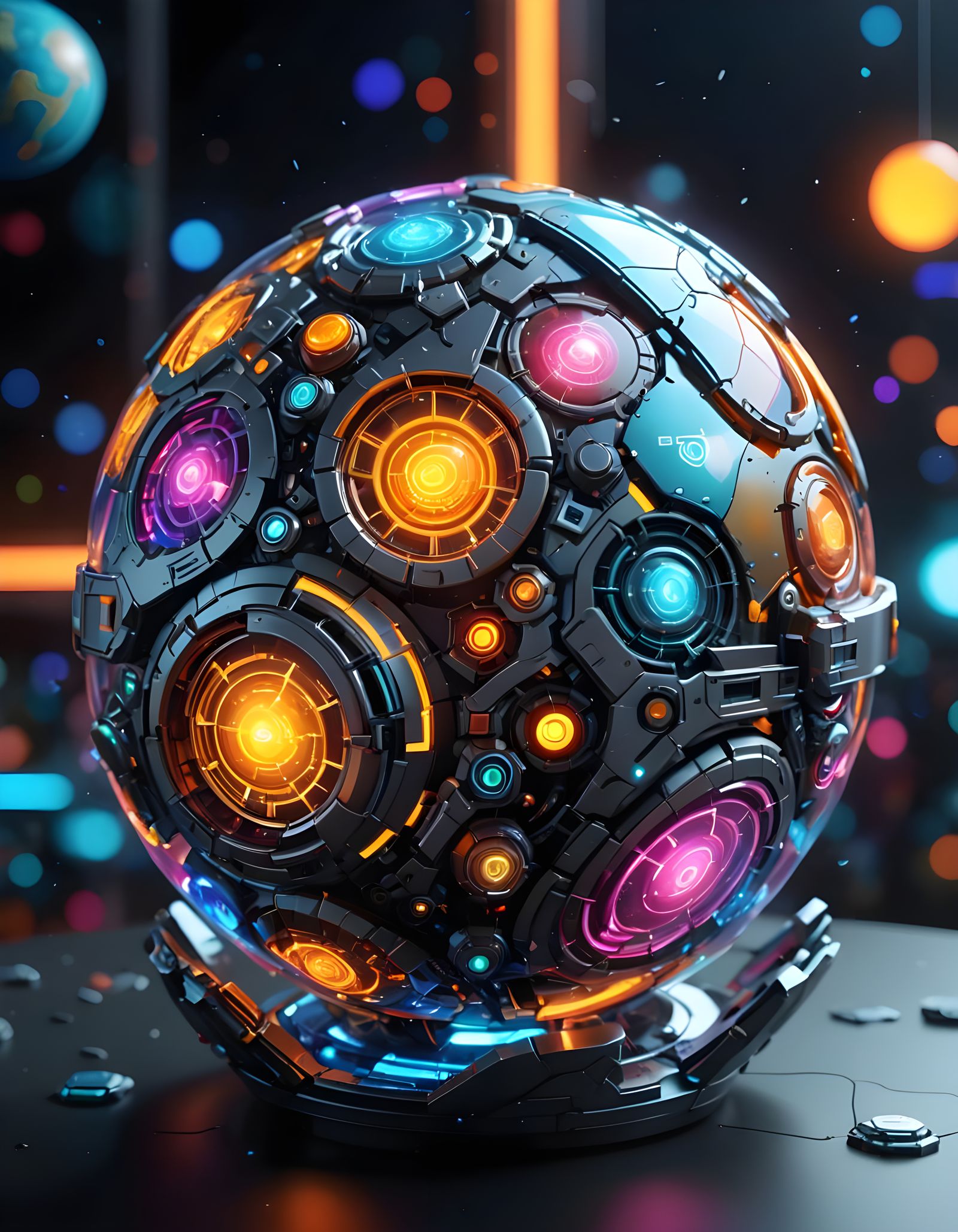 Surreal Toy Planet Displays Holographic Features in Cyberpun...