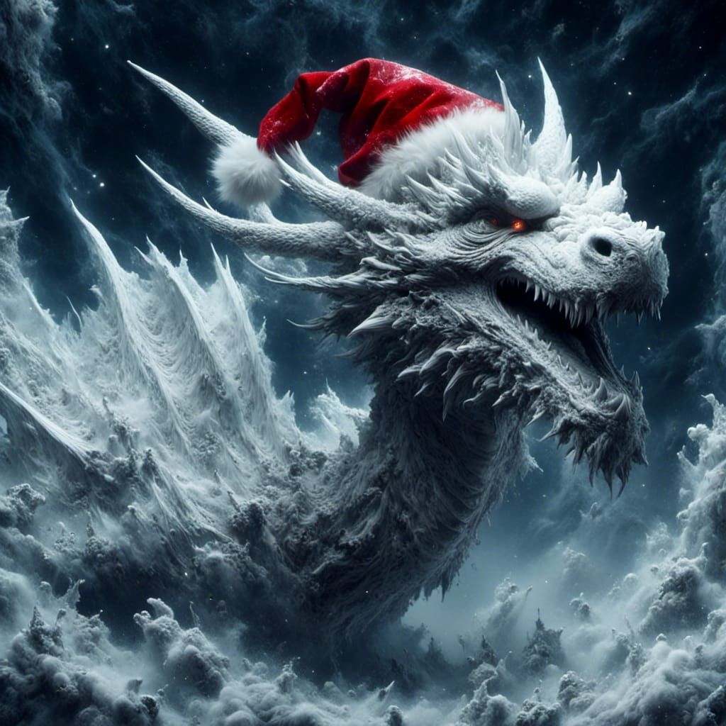 Festive White Dragon with Santa Hat