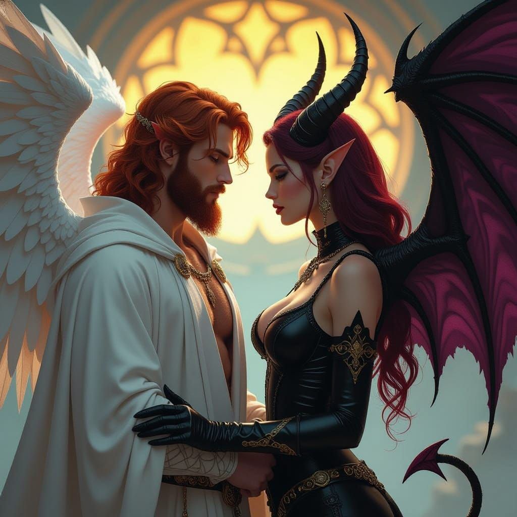 Angel and Demon Gaze in Dark Fantasy Art