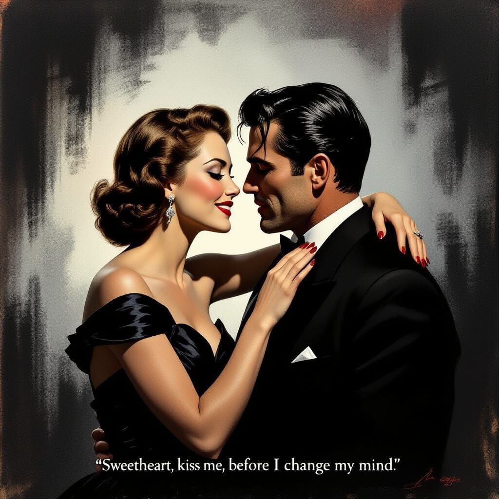 Film Noir Kiss in Edward Hopper Style