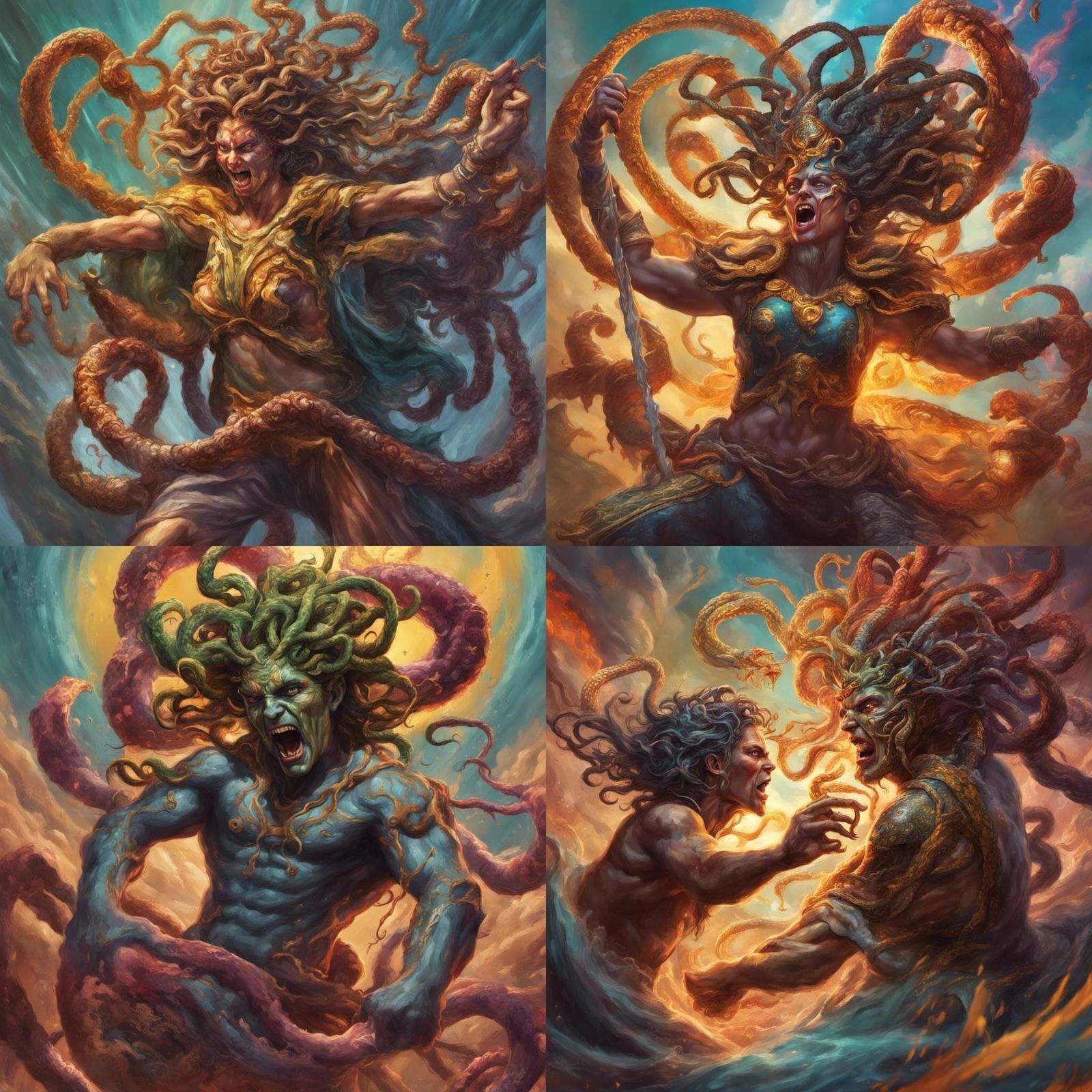 Medusa Battles Trickster God: Detailed Concept Art