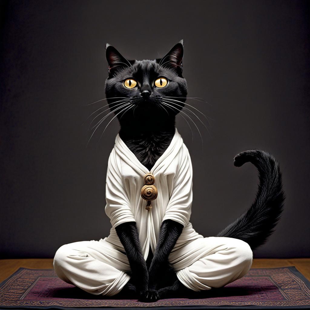 Gothic Cat Doing Yoga