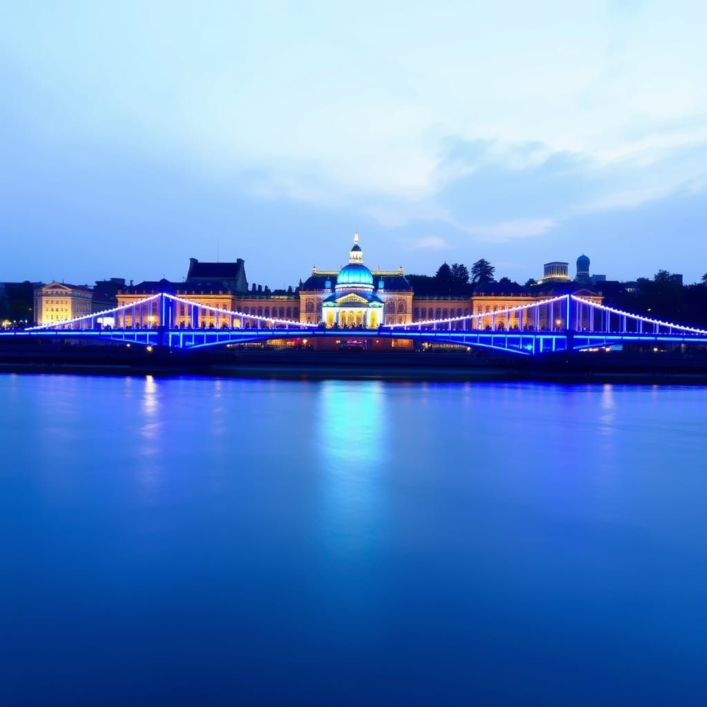 Majestic Blue River in Sunset Light