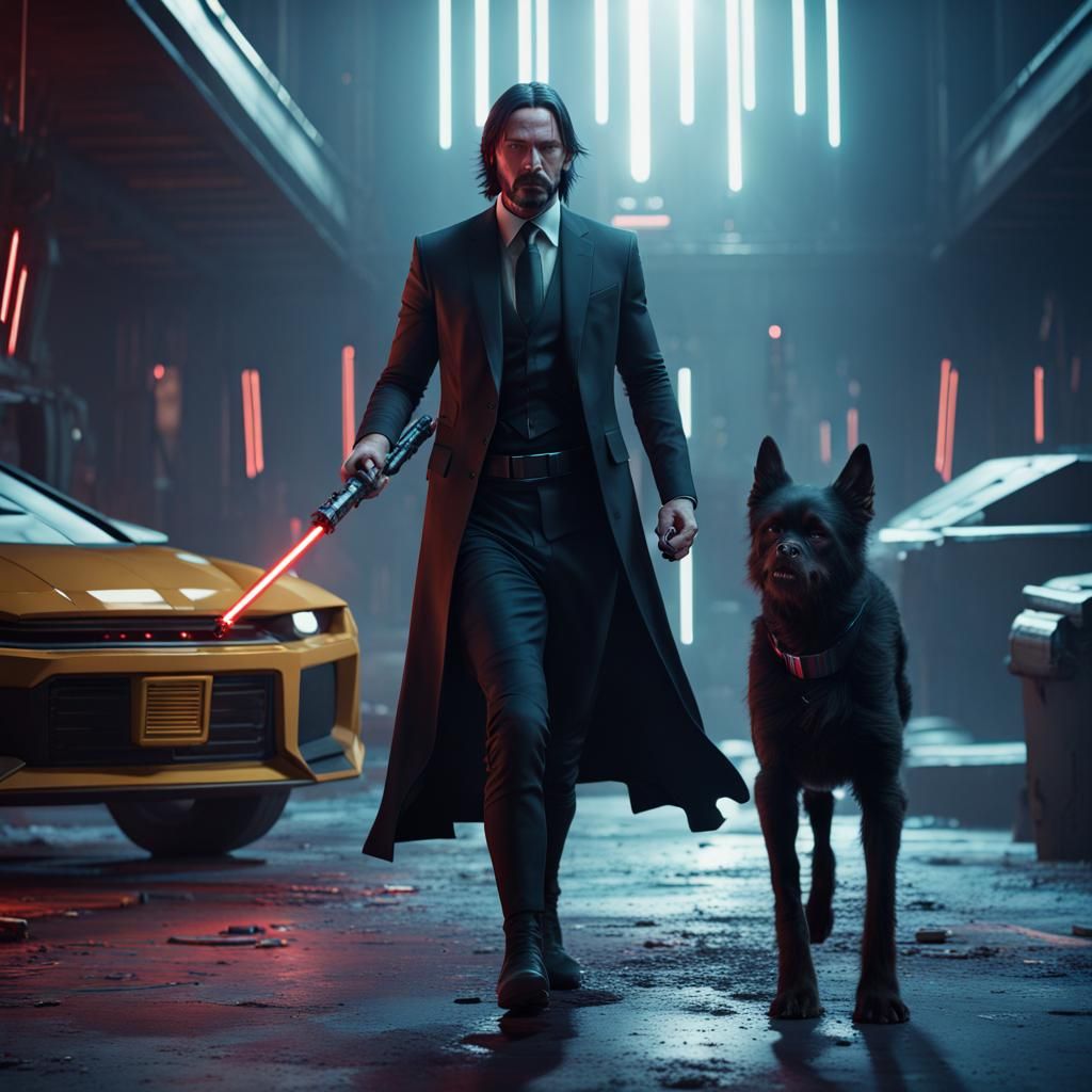 Hyperrealistic Star Wars John Wick with Lightsaber