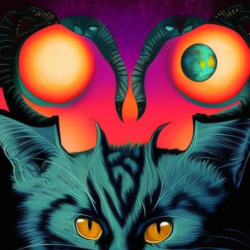 Spacecat in Utopian Abstract Art Style