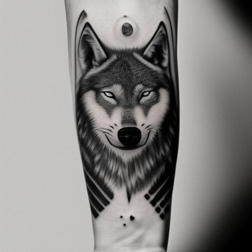 Wolf Tattoo Hyperrealistic Black and White Photo