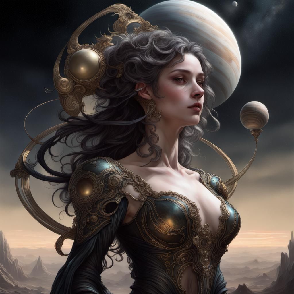 Intricate Rococo Saturn Ringed Planet in Space