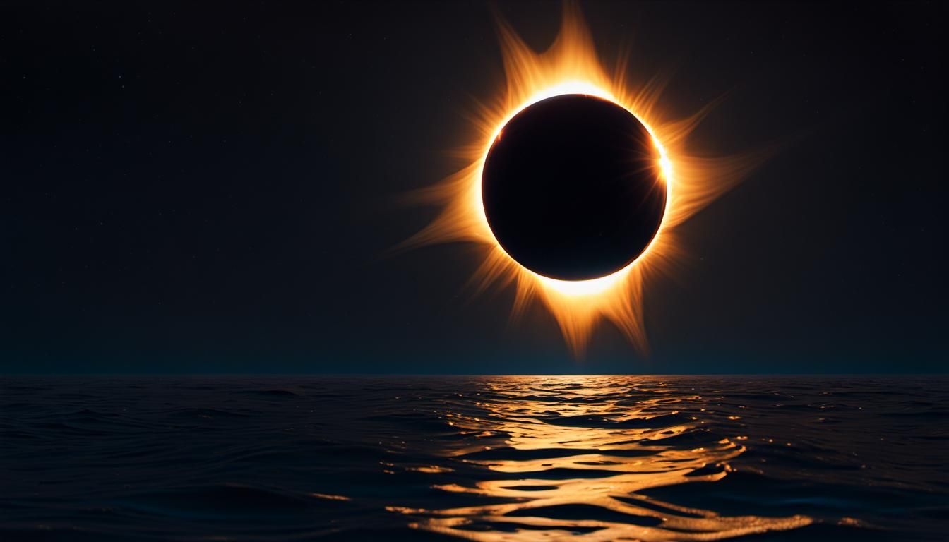 Spectacular Solar Eclipse Reflecting on Calm Sea