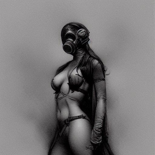 Gas Mask Woman: Hyperdetailed Charcoal Synthwave Art