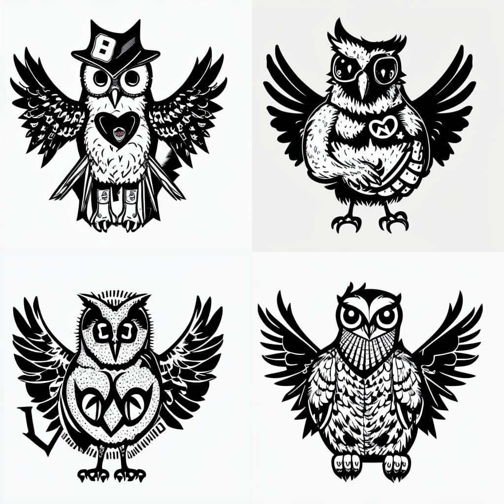 Owl with Bandaged Wing Logo in Cubist Vector Art