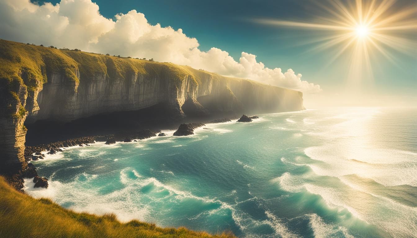 Ocean Cliffside Bathed in Divine Sunshine