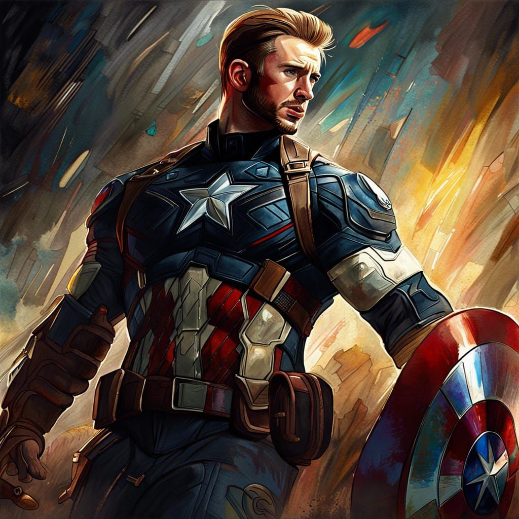 Captain America Shield Gouache Style Digital Painting
