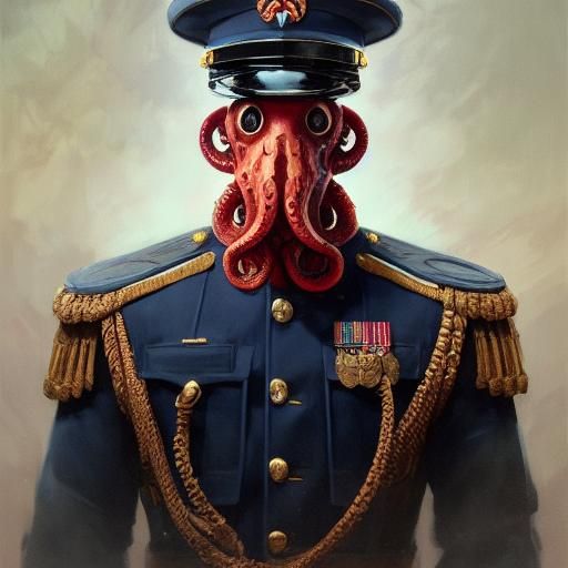 Anthropomorphic Octopus in Navy Dress Blues Portrait
