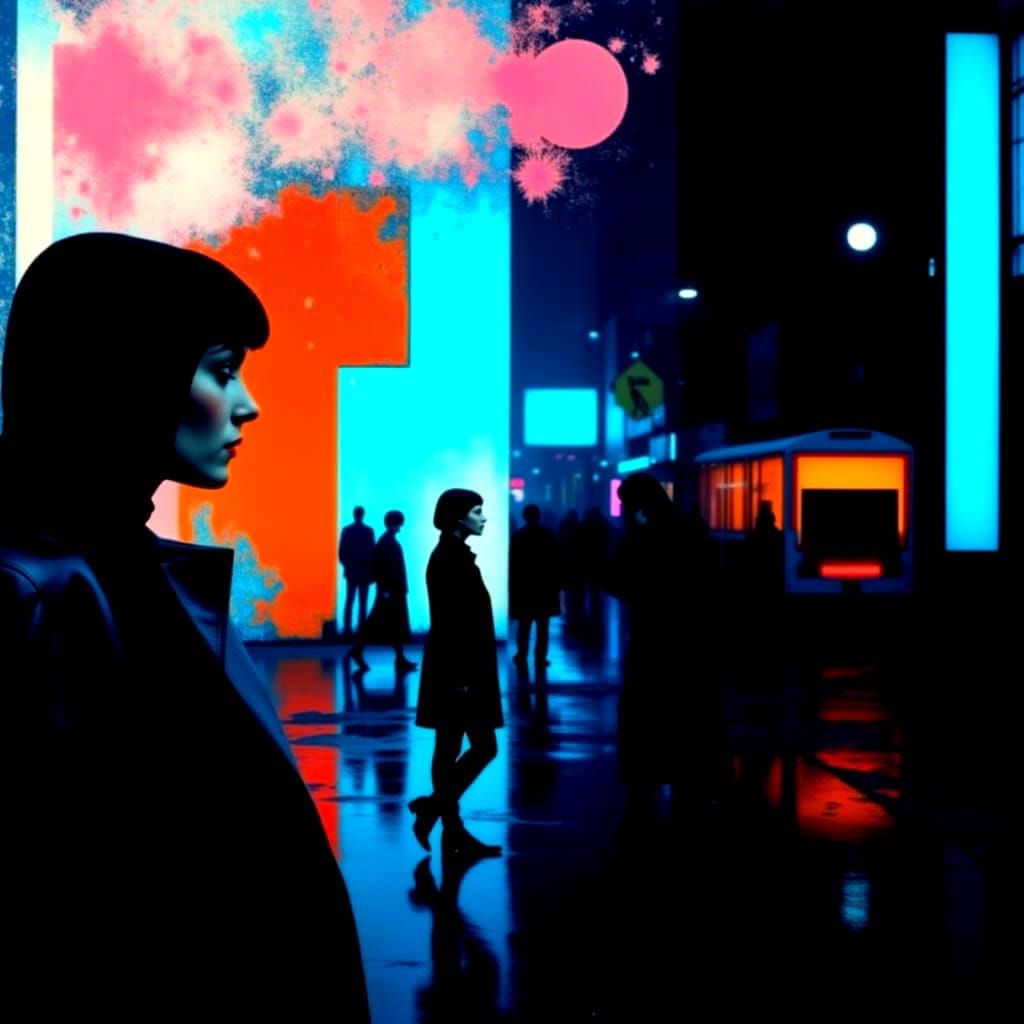 Synthwave Neon Cityscape in Glitch Art Style