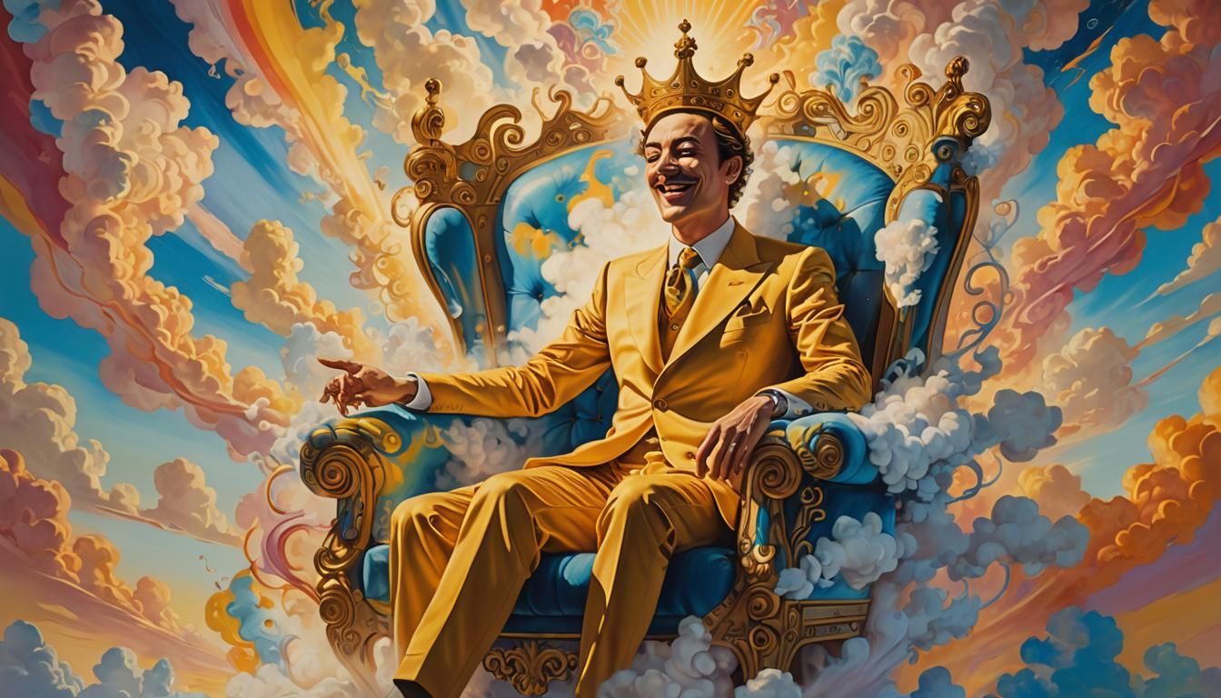 Godlike Figure Laughing in Surrealist Dreamscape