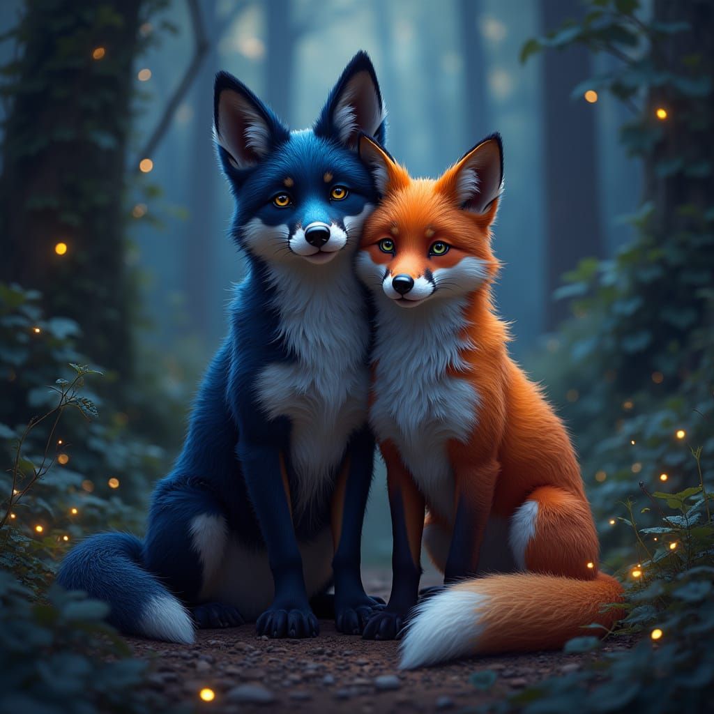 Mystical Forest: Melanistic Fox and Border Collie Hybrid