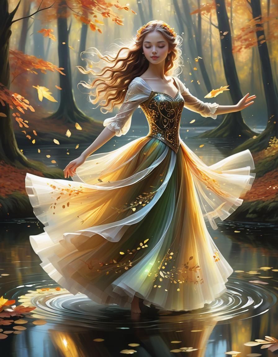 Whirling Dancer in Autumn Forest Oil Painting
