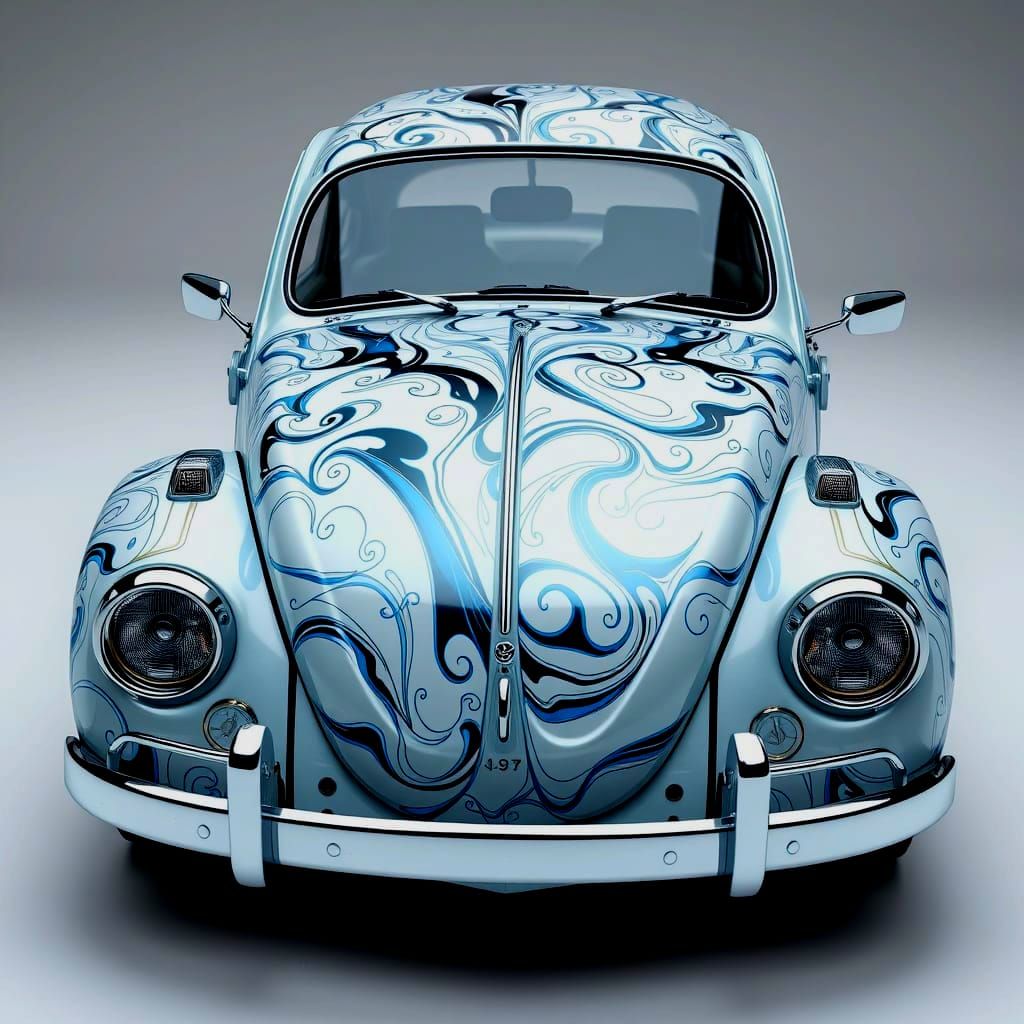 VW Beetle in Vibrant Swirling Patterns