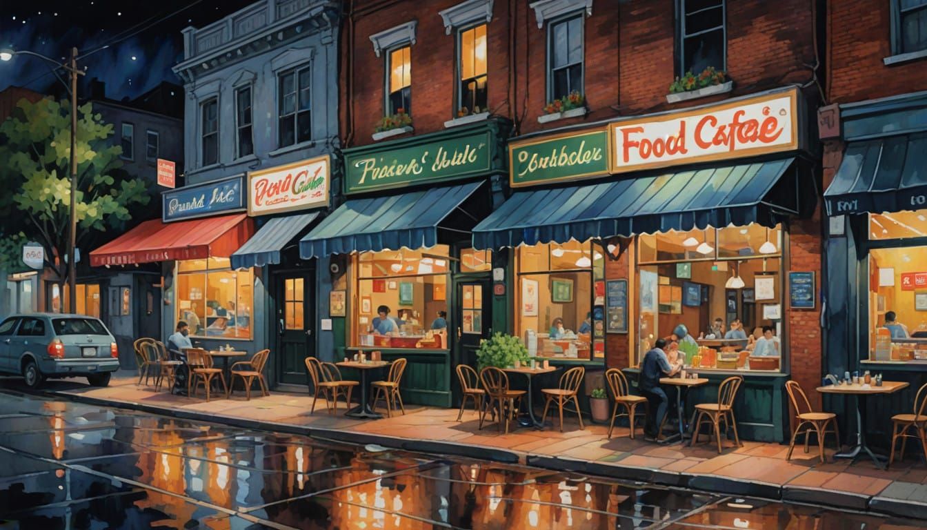 Epic Impressionist Food Market Scene in Vibrant Gouache