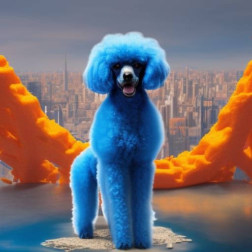 Blue Poodle in Cheetos City: Fantasy Art