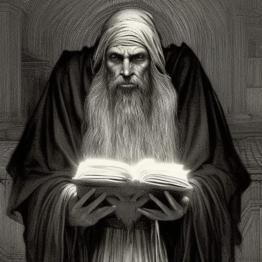 Horror-Style Hermit Monk with Long White Beard