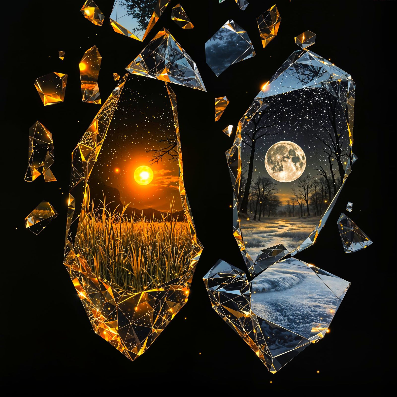 Neo-Surrealist Mirrored Shards in Cosmic Void