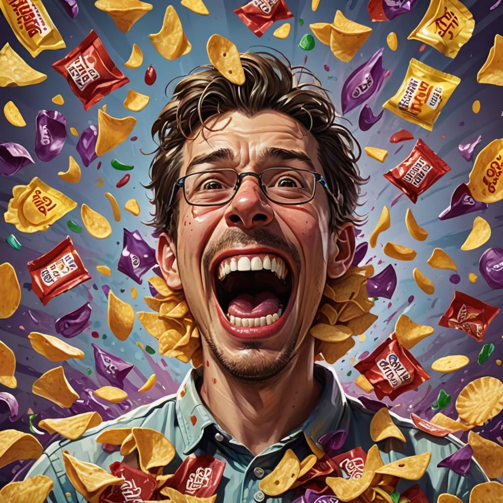 Bag of “Screaming Chips”: A comical bag adorned with an illu...