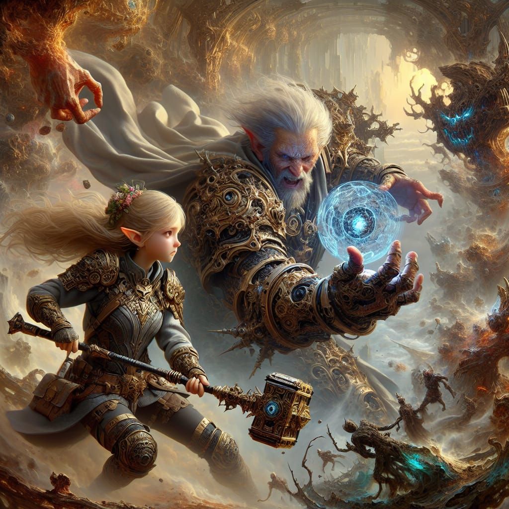 Elf Confronts Wizard as Reality Collapses