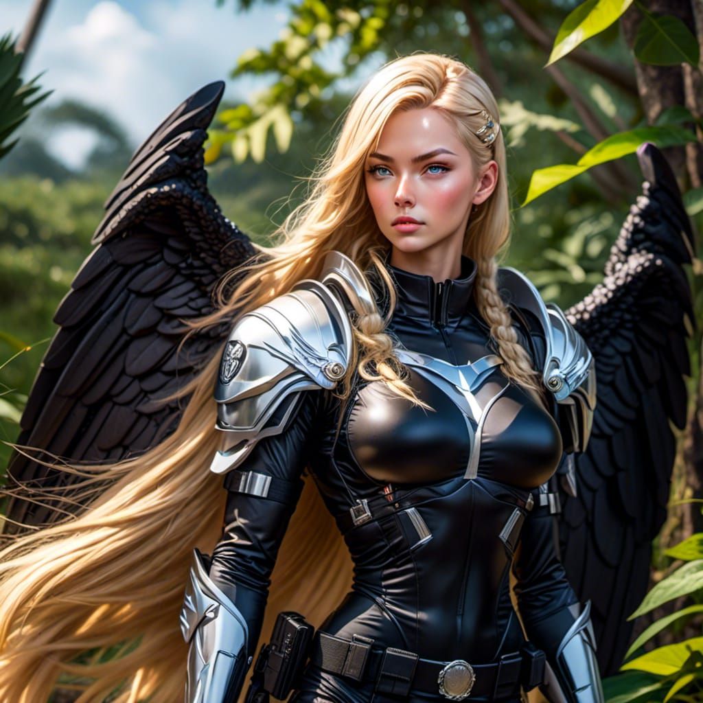 Angel Winged Soldier in Black Combat Gear