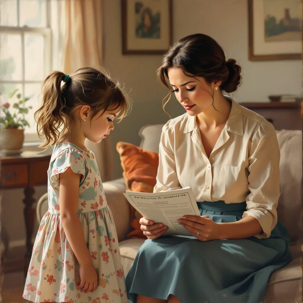 Mother Scolds Daughter: American Illustration Style