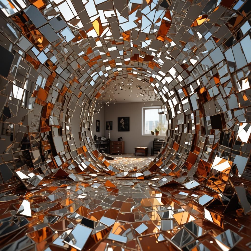 Shattered Mirror Reflecting a Distorted Scene
