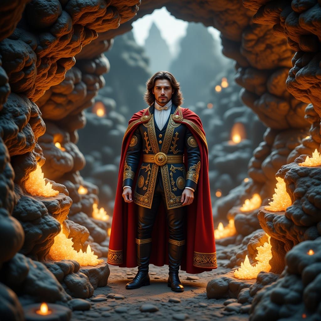 Peter the Great in Mystical Crystal Cave, Photorealistic