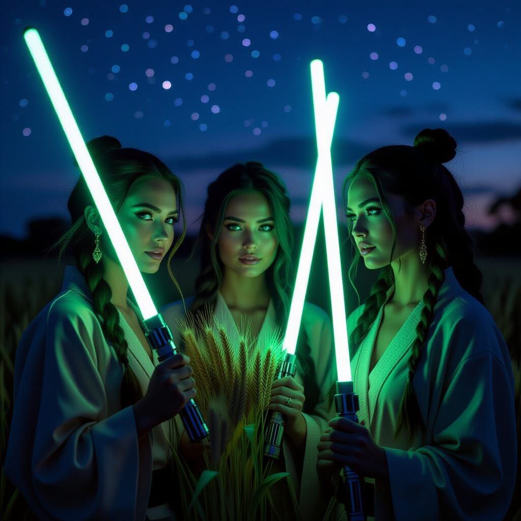Neon Jungle Goddesses with Wheat Lightsabers