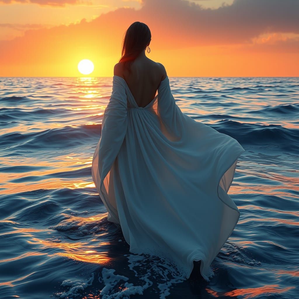 Ethereal Mermaid Goddess Merges with Ocean Waves in a Vibran...